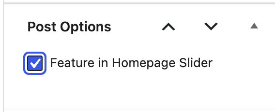Feature in Homepage Slider checkbox