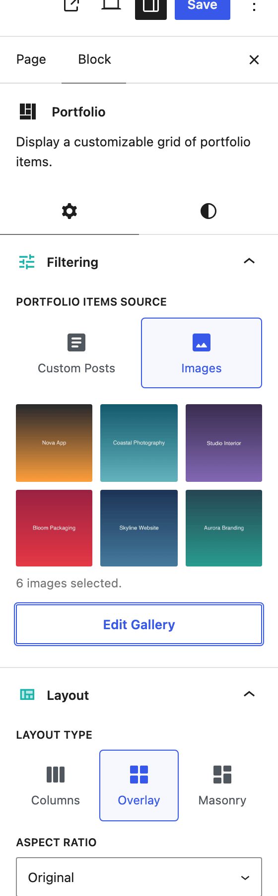 Images source with a selected gallery