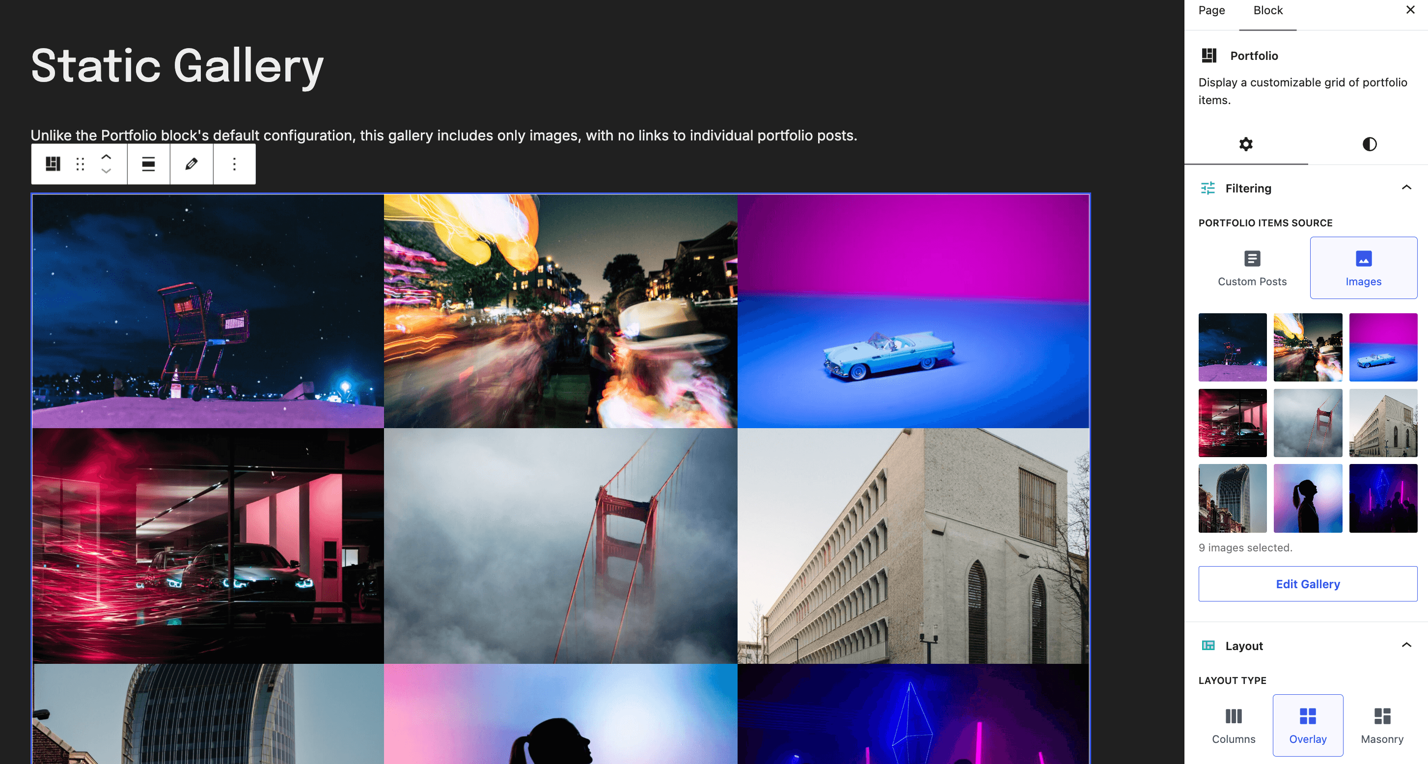 A static gallery built from Media Library images, with a uniform 1:1 aspect ratio