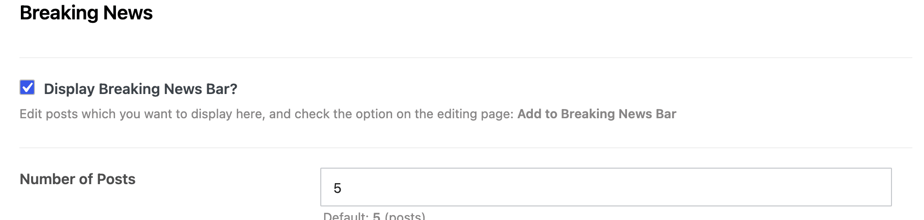 Breaking News options