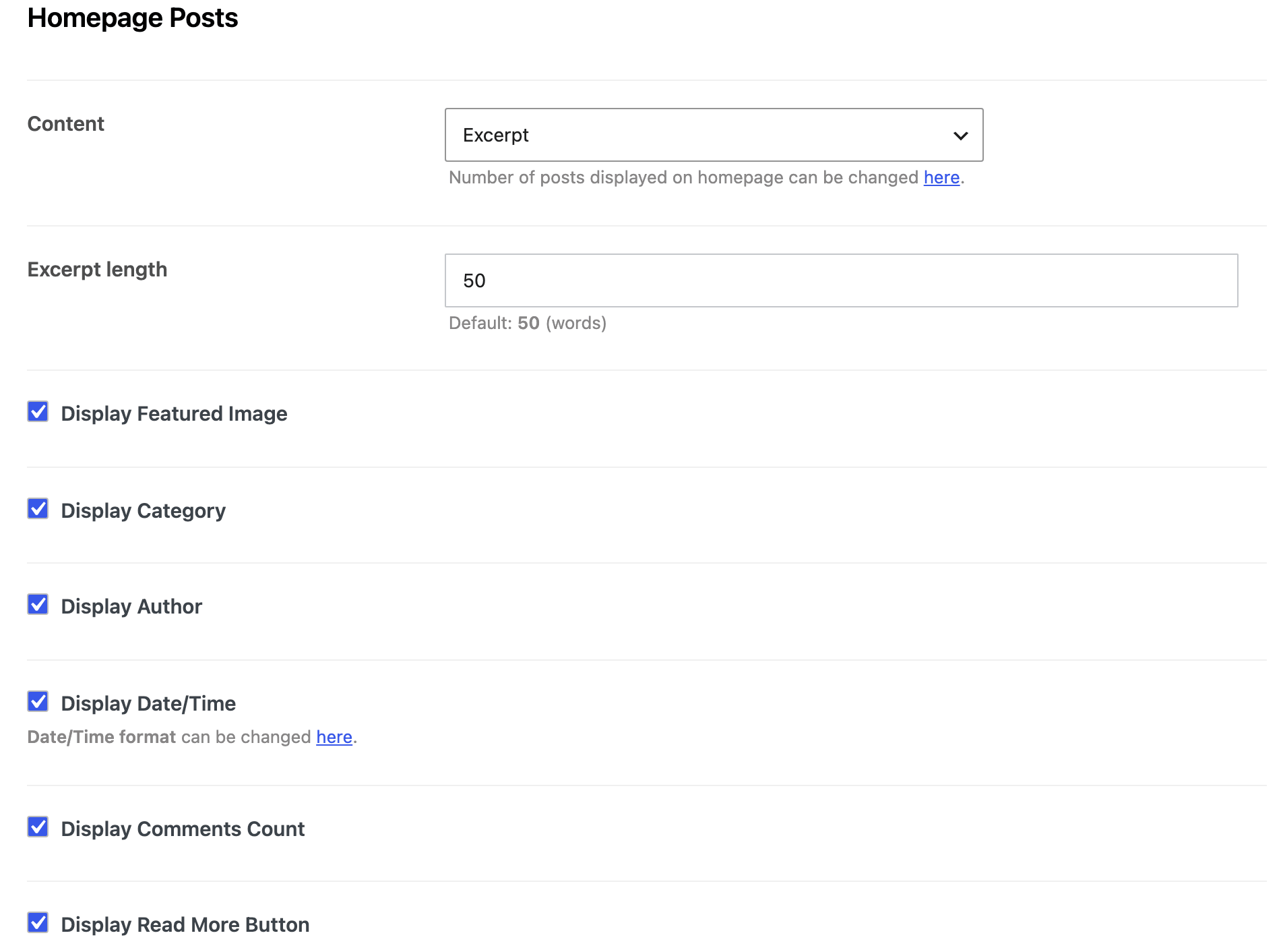 Homepage Posts options