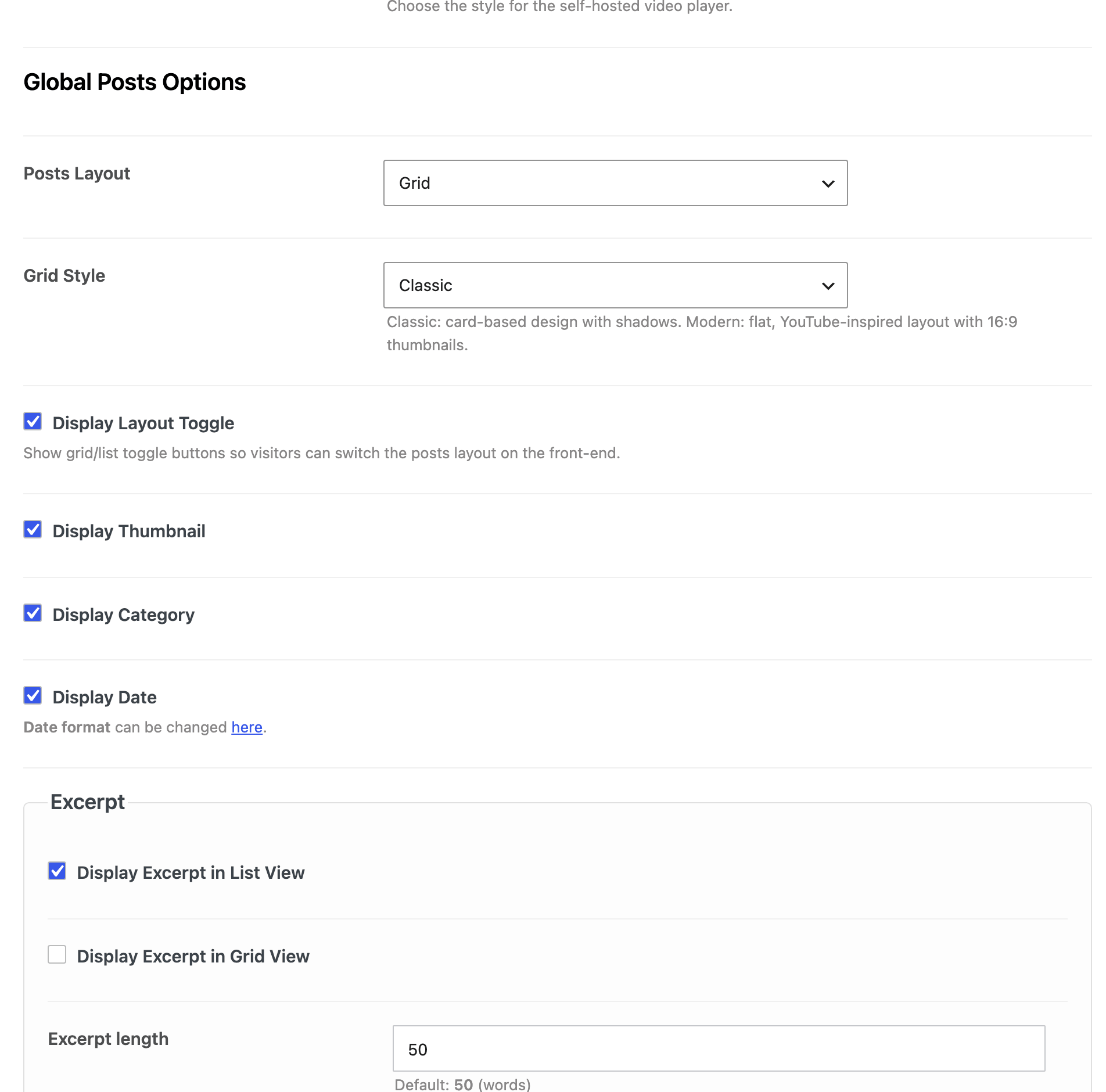 Global Posts Options in Theme Options