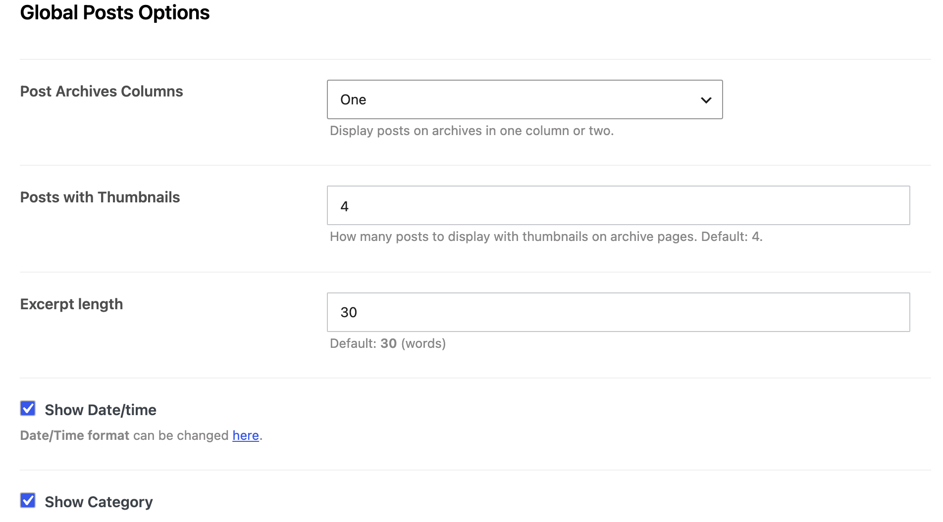 Global Posts Options