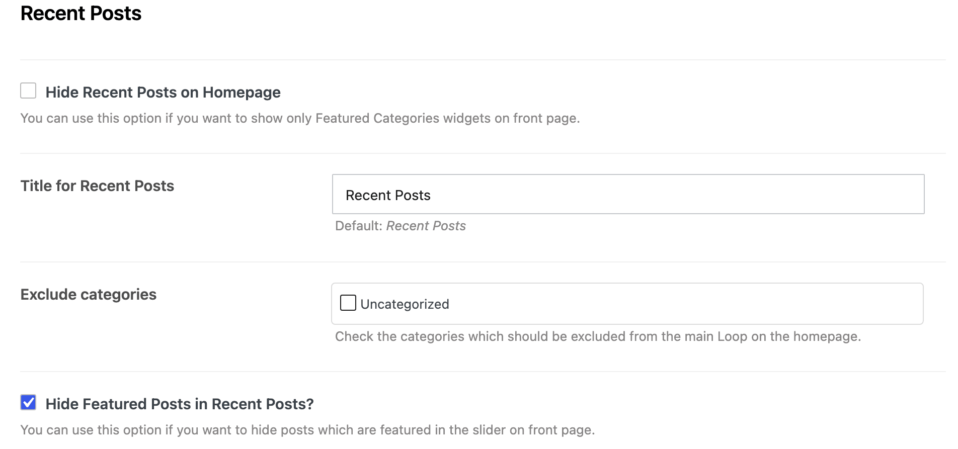 Recent Posts options