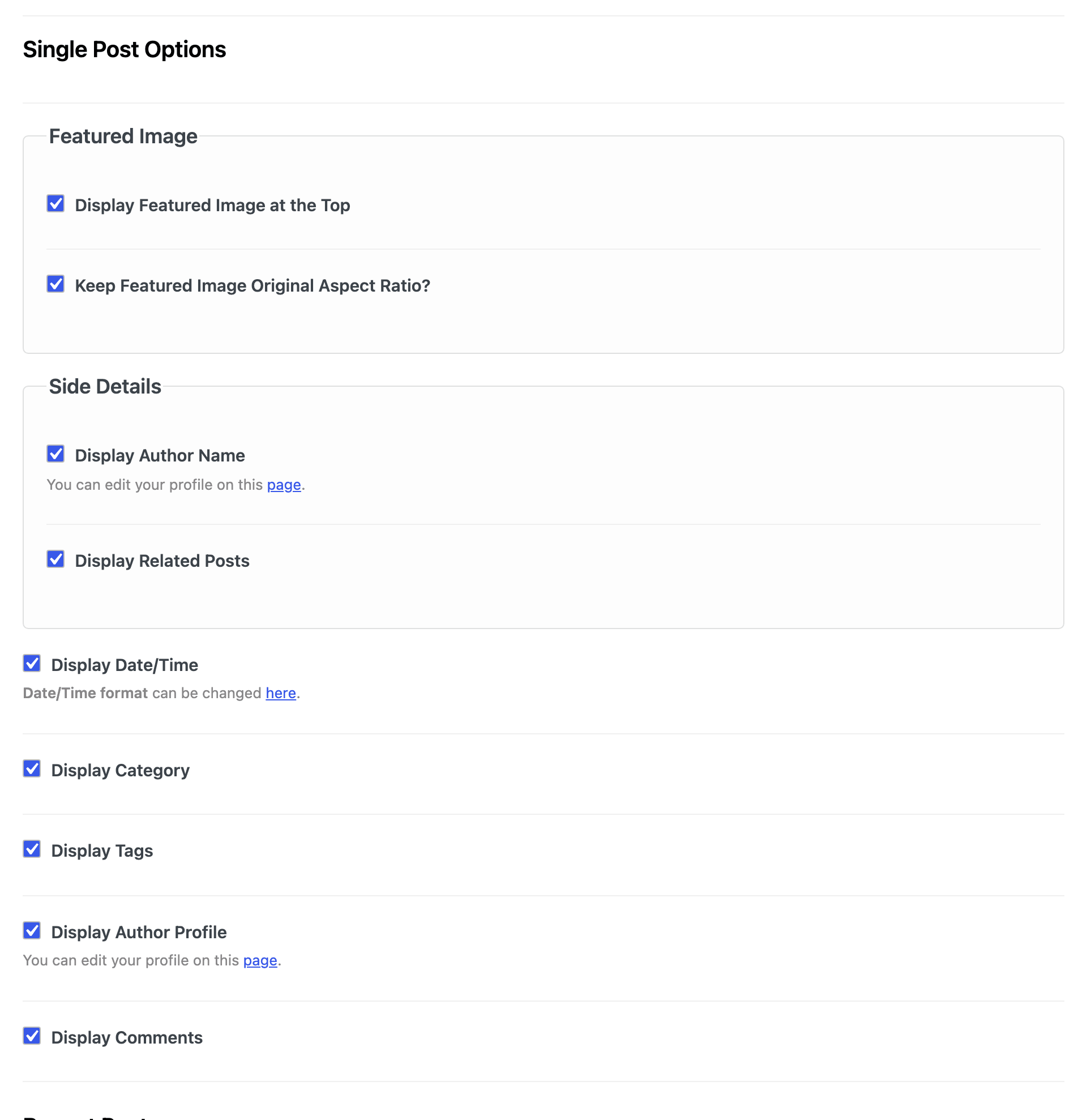 Single Post Options