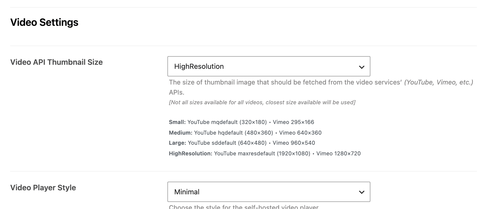 Video Settings in Theme Options